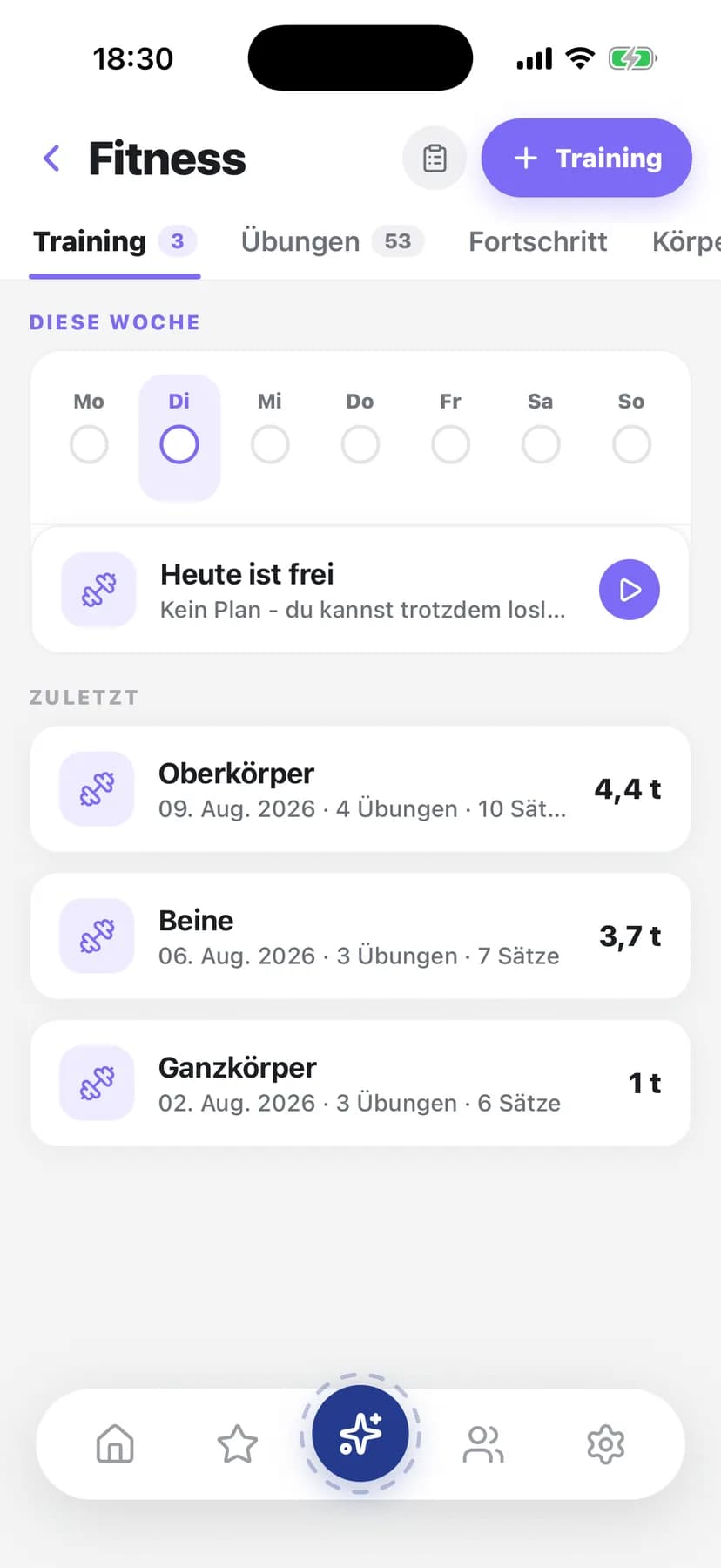 Fitness: Push · Dienstag