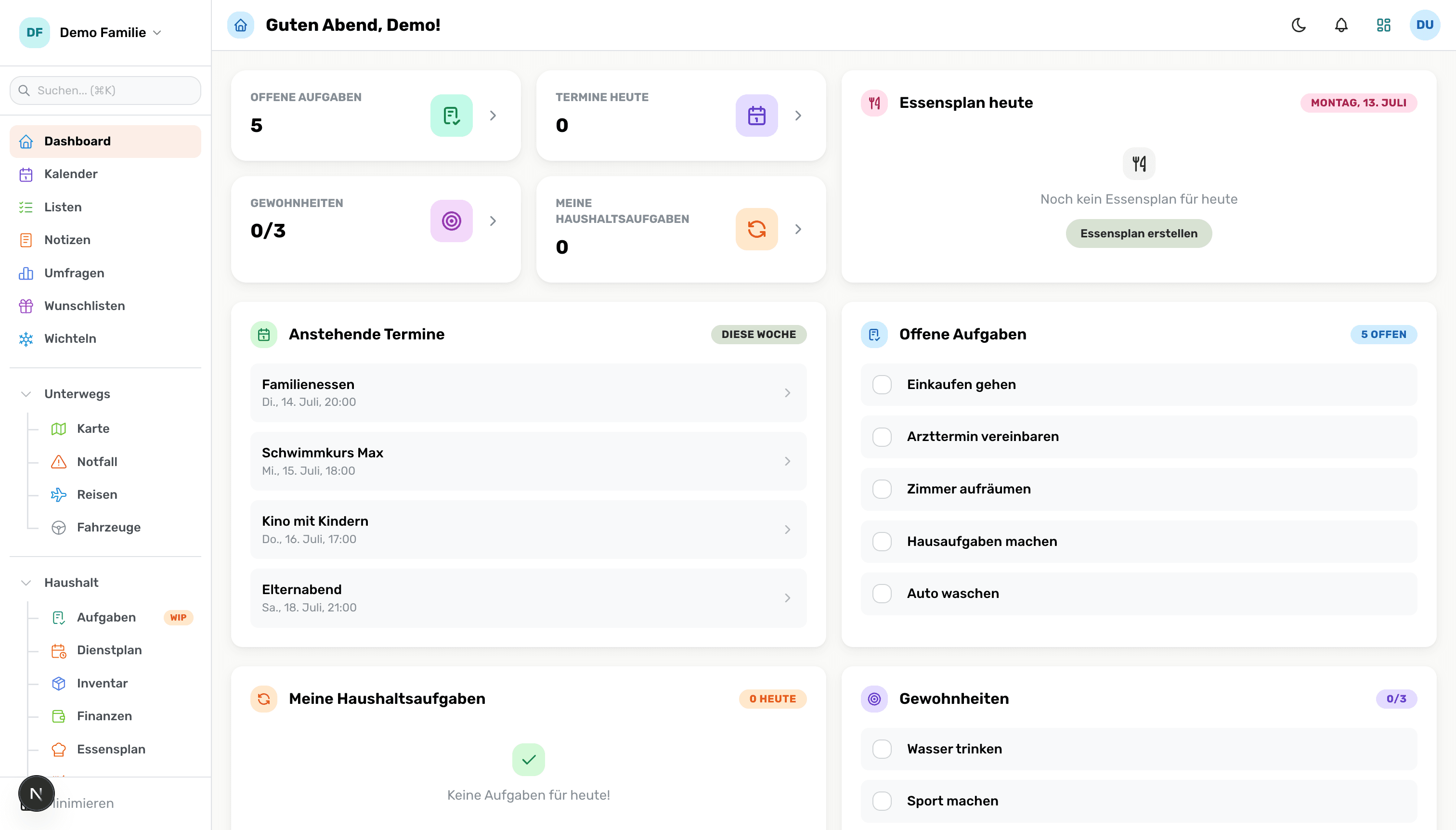 Web app dashboard