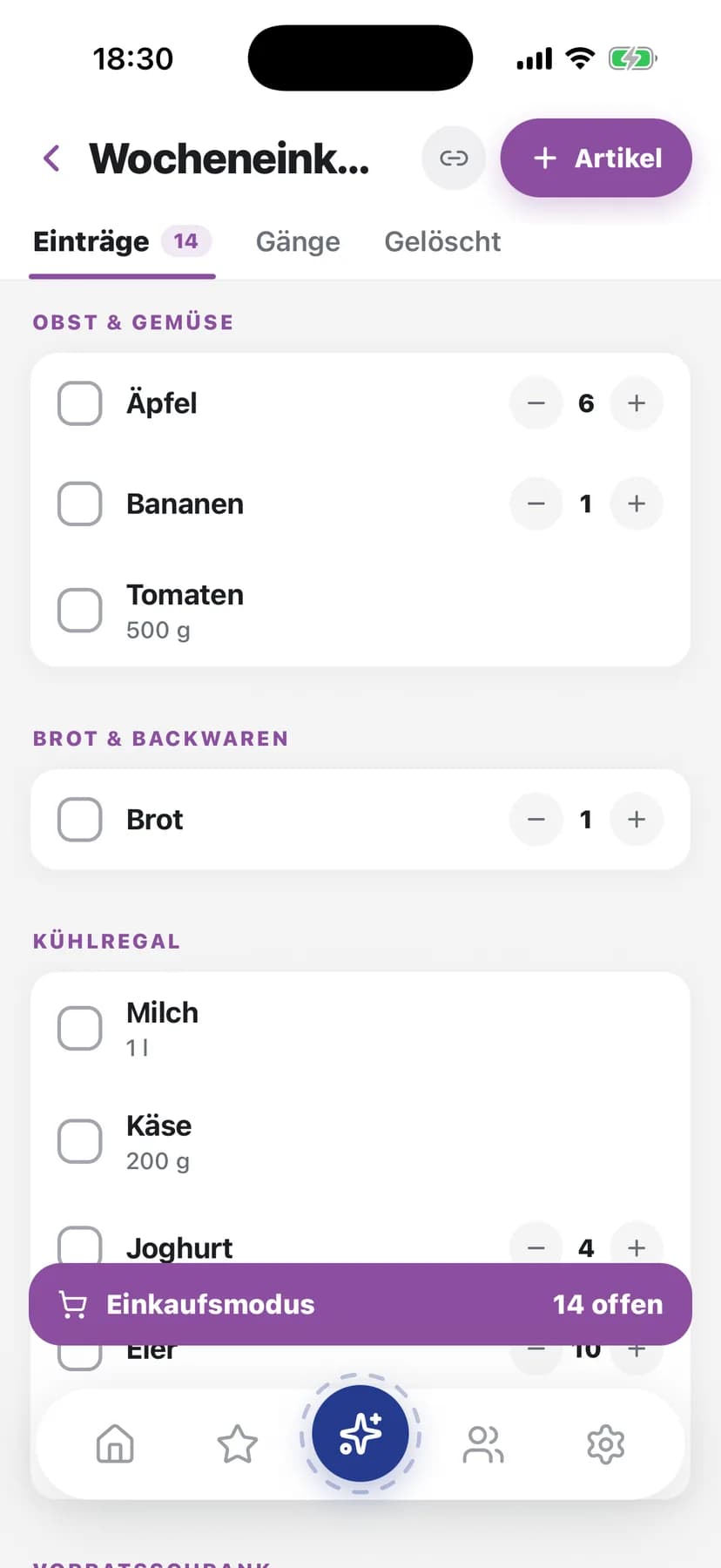 Einkaufen: Wocheneinkauf